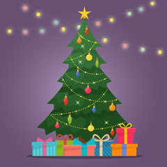 Decorated christmas tree with gift boxes