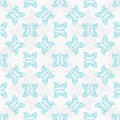 Blue and gray butterfly on white background. Abstract decorative butterfly seamless pattern. Butterfly background. Vector illustration.