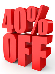 Discount 40 percent off. 3D illustration on white background.