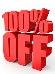 Discount 100 percent off. 3D illustration on white background.