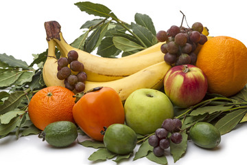 Pile of fresh fruit on white