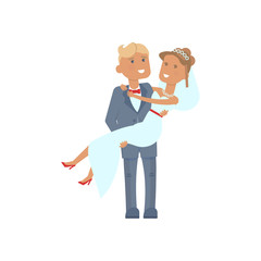 Wedding couple characters. Cartoon style. Vector illustration isolated on white background