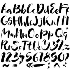 Hand drawn font made by dry brush strokes. Grunge style alphabet