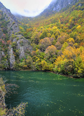 Beautiful landscape with river in the mountain and colorful autumn forest