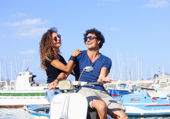 Young Italian Couple on scooter  Having Fun