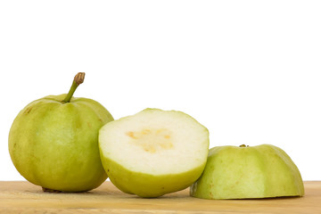 Guava on the chopping board wood isolated on a white background.