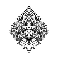 Vector ornamental Lotus flower, ethnic art, patterned Indian paisley isolated on white background. Hand drawn illustration for adult antistress relax coloring page, books.