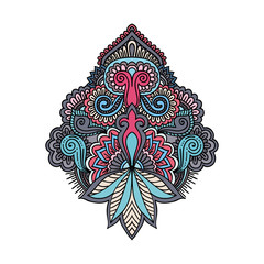 Vector ornamental Lotus flower, ethnic art, patterned Indian paisley. Hand drawn illustration. original design in doodle and zentangle style. Tattoo, astrology, alchemy, boho  magic symbol.