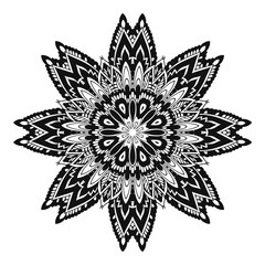 Hand Drawn Henna Abstract Mandala Flowers and Paisley Doodle, antistress for adult Coloring Page for coloring book