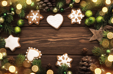 Christmas cookies on wooden background