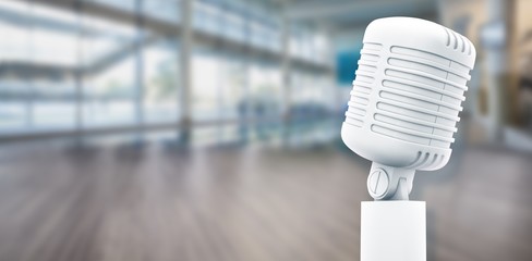 Composite image of digitally generated retro white microphone