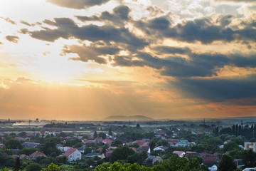 Fototapeta na wymiar evening landscape with the Ukrainian town of Mukachevo