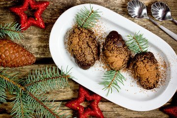 Christmas treats chocolate cake shaped pinecone