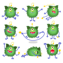 Cute cartoon monster in different poses vector © K3Star