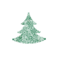 Christmas background with New Year Tree and Snow. Happy Winter Holiday Fir tree decor element isolated