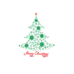 Merry Christmas background with New Year Tree, Snow and Handwritten Greeting lettering