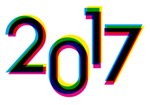 2017 - Carte de vœux - Chiffres couleurs décalés