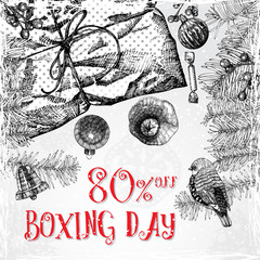 Boxing day 80 percent off Christmas Sale marketing template. Calligraphy on holiday background. 