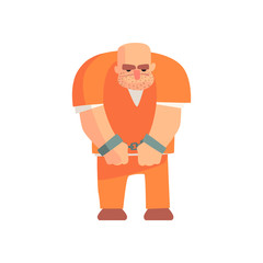 Criminal In Orange Prison Uniform Standing In Handcuffs Caught And Convicted For His Crimes