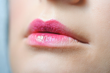 lips model with beautiful makeup close-up