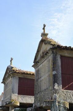 Horreos in Comabrro in Galicia, Spain