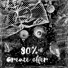 Great Offer 80 percent off, Christmas sale banner. Winter Holidays sale template banner. 