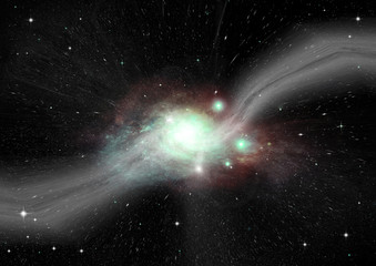 Stars, dust and gas nebula in a far galaxy