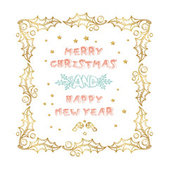 Merry Christmas and Happy New Year words on white background