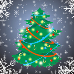 Christmas card with ukrashegoy toys tree vector.