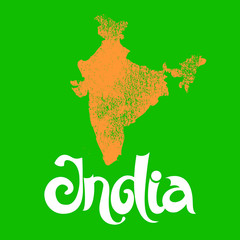 India. Abstract green vector background with lettering and orange grunge map