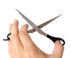 scissors in hand on white background