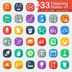 White Flat Cleaning Icons