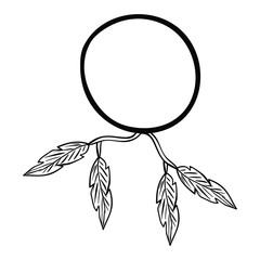 Feather plume and circle icon. Bohemic boho rustic decoration nature and vintage theme. Isolated design. Vector illustration