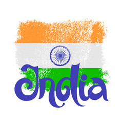 India. Abstract vector background with lettering and grunge flag
