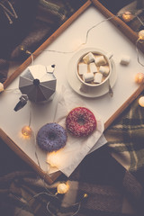 Cozy home winter with coffee and blanket