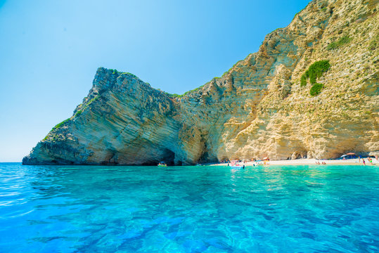 Rocks of  Paradise beach, Ionian sea coast, Corfu island, Greece