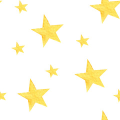 Watercolor seamless pattern with stars isolated on white. Repeating starry background. 