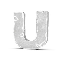 Rendering of stone letter U isolated on white background.