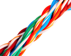 Multicolored computer cable isolated on white, cable internet