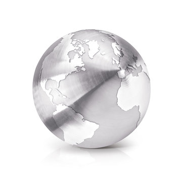 Stainless globe 3D illustration North and South America map on white background