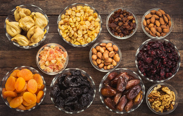 Dried fruits and nuts in the bowl