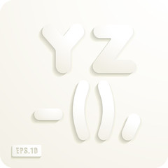 3d Joyful set of cut paper vector letters and punctuation, Y,Z,dash,bracket,comma. Eps 10. 