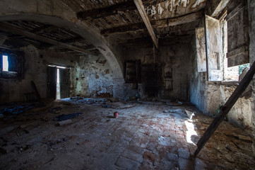 Old cellar destroyed after earthquake without roof