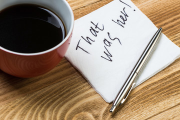 Romantic message written on napkin