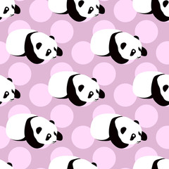 Panda bear vector background. Seamless pattern with cute cartoon  sleeping panda.
