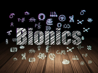 Science concept: Bionics in grunge dark room