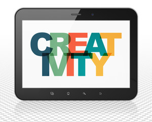 Advertising concept: Tablet Pc Computer with Creativity on  display