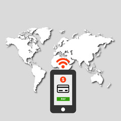 Fototapeta na wymiar Mobile payments around the world. Modern flat design