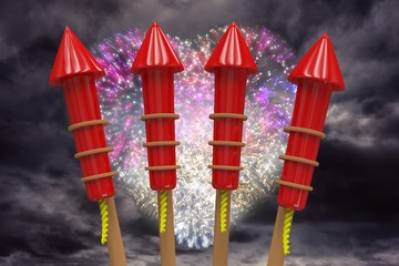 Composite image of rockets for fireworks