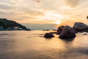 Fototapeta na wymiar Sunset on the harbor of Lamma island, near Hong Kong - 2
